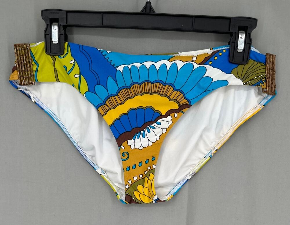 Trina Turk Swim Bottom Womens Large Blue Brown Paisley Boho Bikini Retro